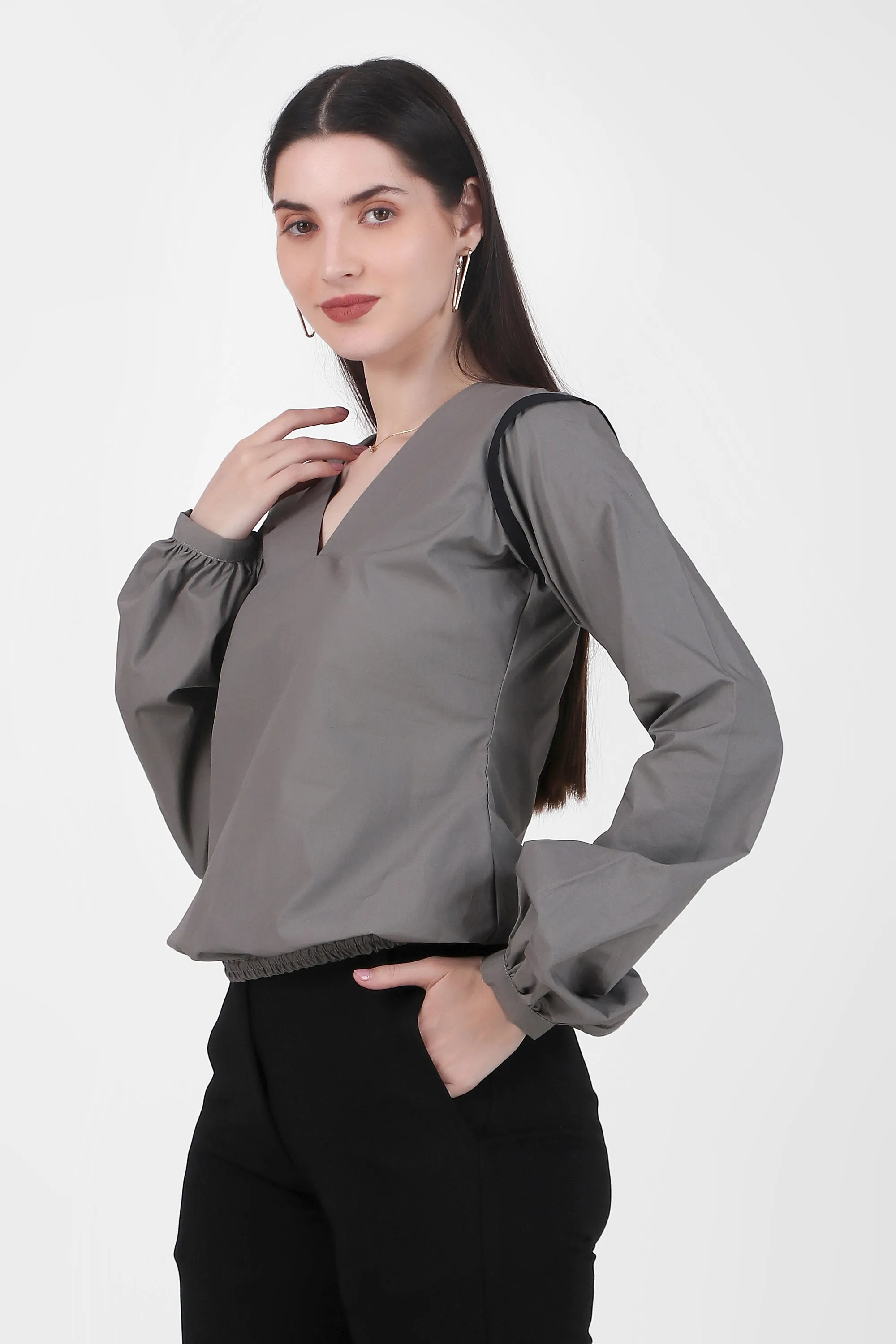 Puff Perfection, Long Sleeves Top, Gray
