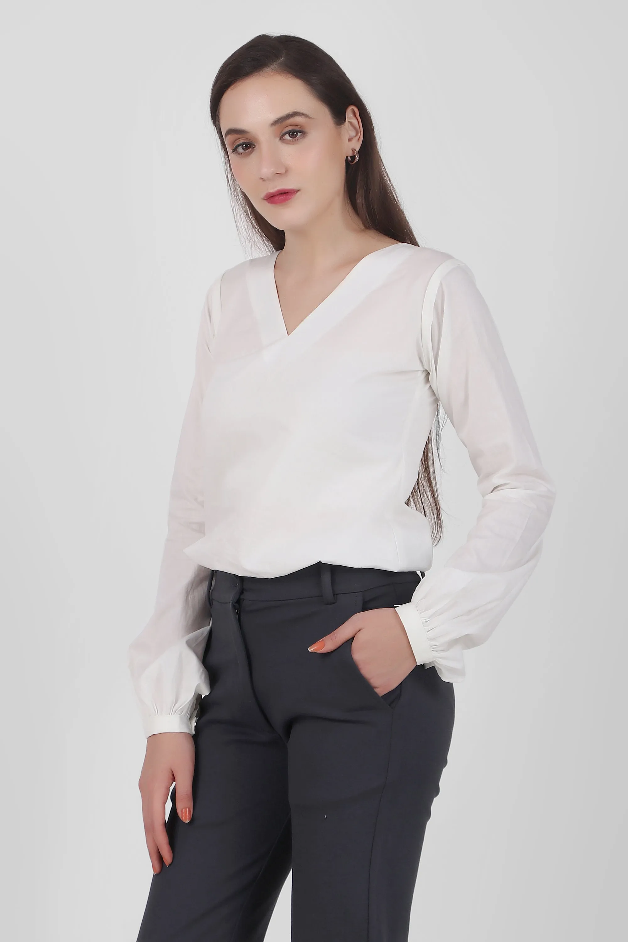 Puff Perfection, Long Sleeves Top,  White