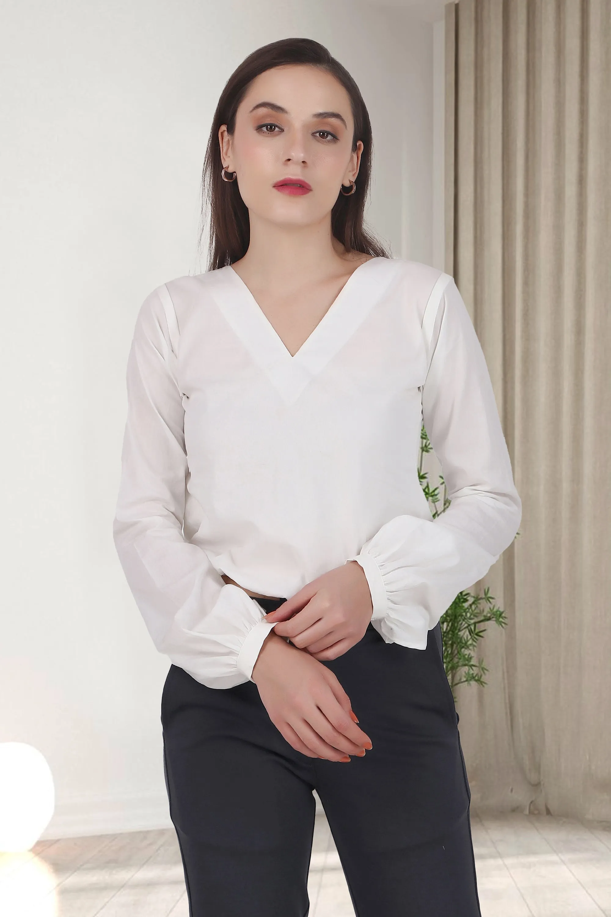 Puff Perfection, Long Sleeves Top,  White