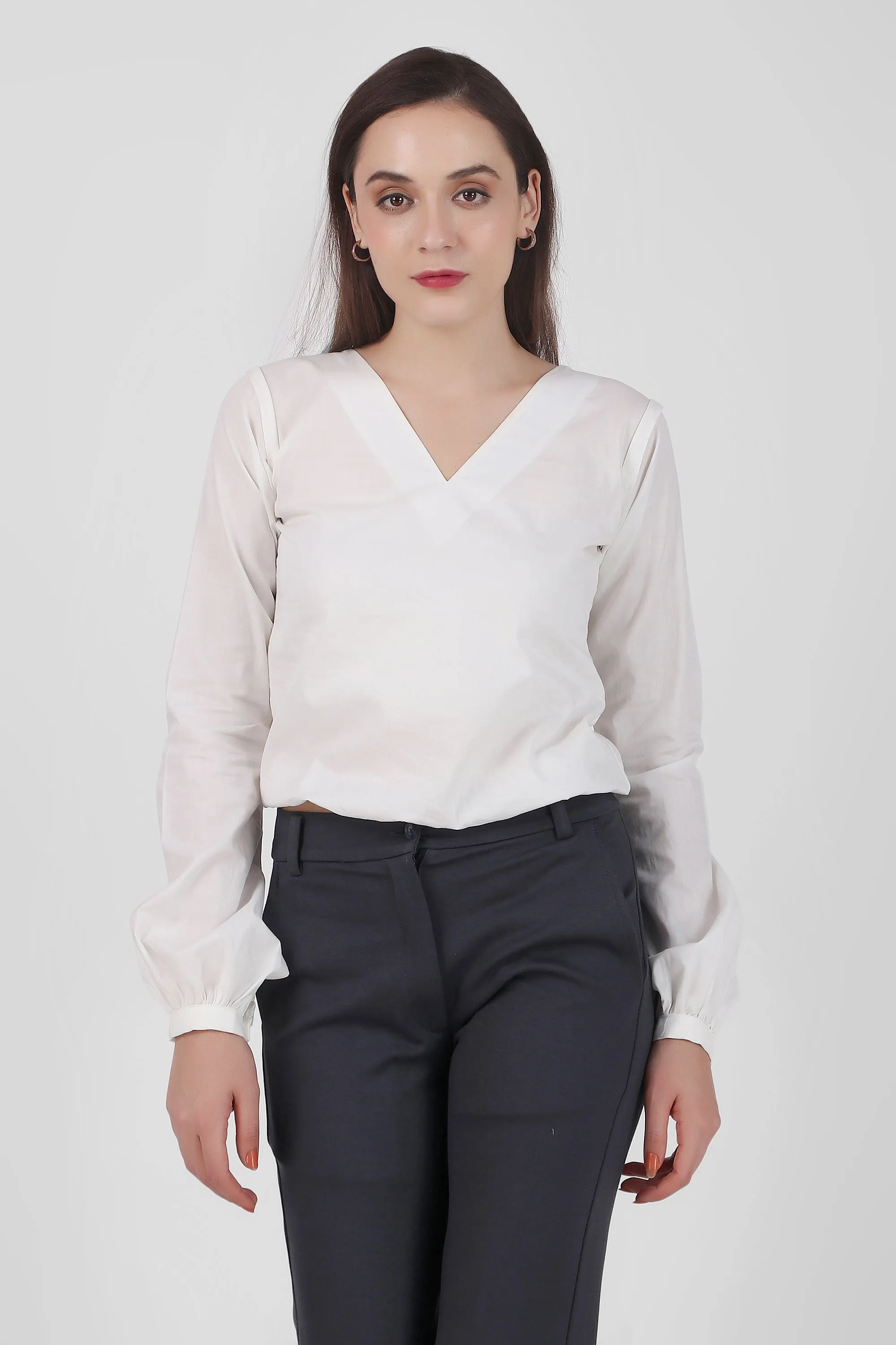 Puff Perfection, Long Sleeves Top,  White