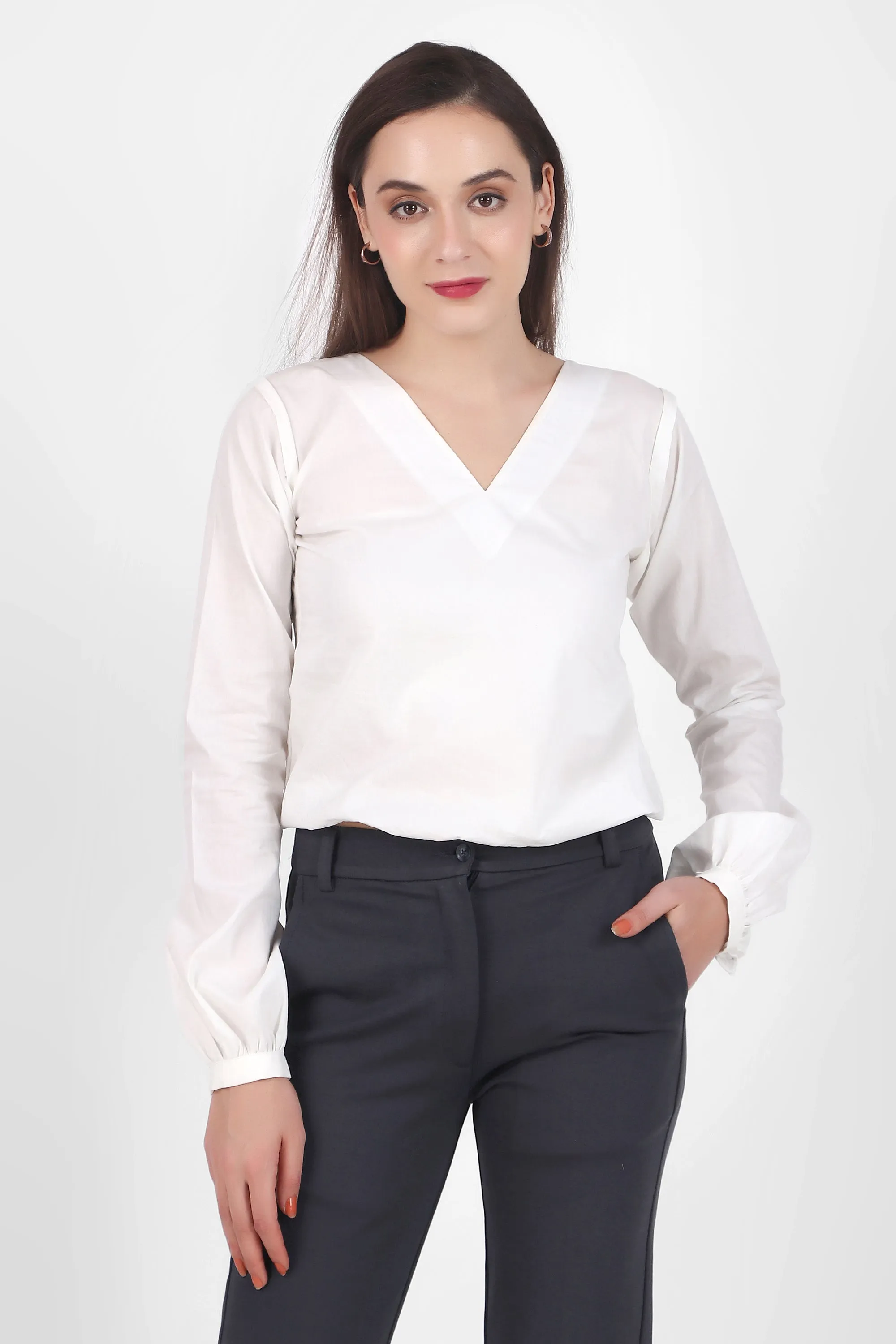 Puff Perfection, Long Sleeves Top,  White
