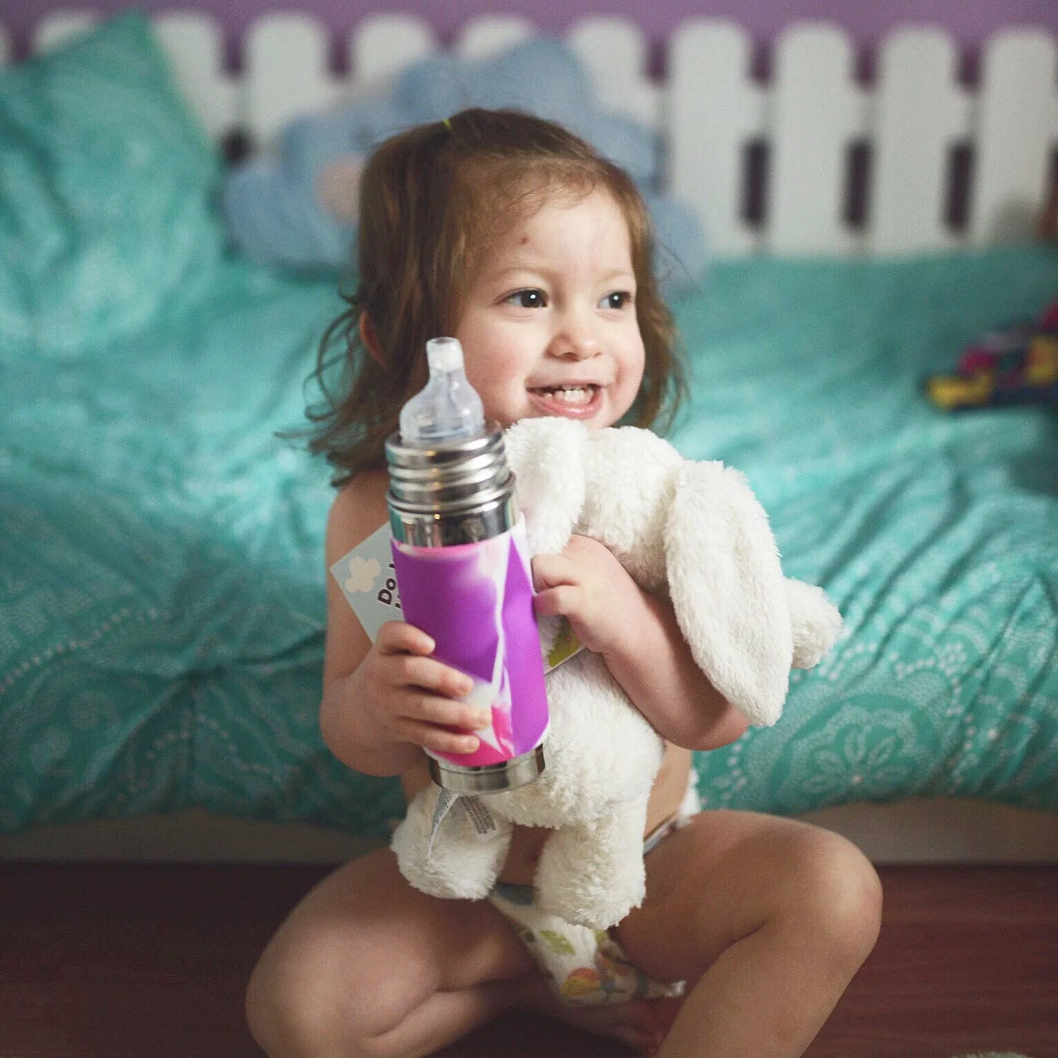 Pura Stainless Kiki® 9oz Insulated Sippy Bottle: Aqua Blue Sleeve