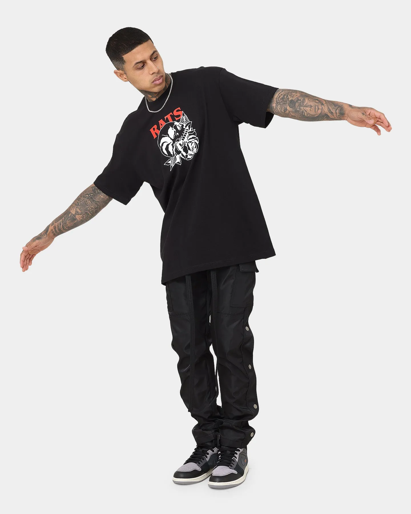 Rats Get Fat Skull Rose T-Shirt Black