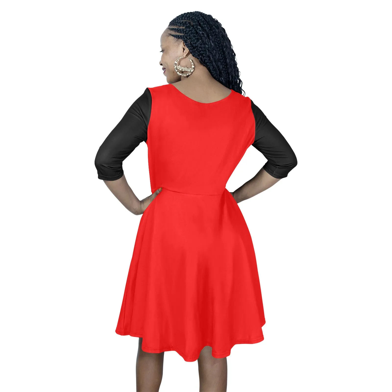 Red and Black Half Sleeve Skater Dress