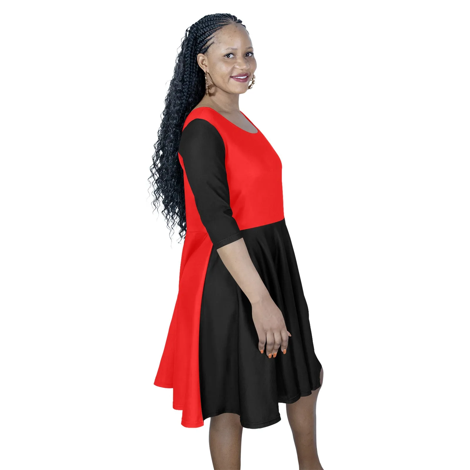 Red and Black Half Sleeve Skater Dress