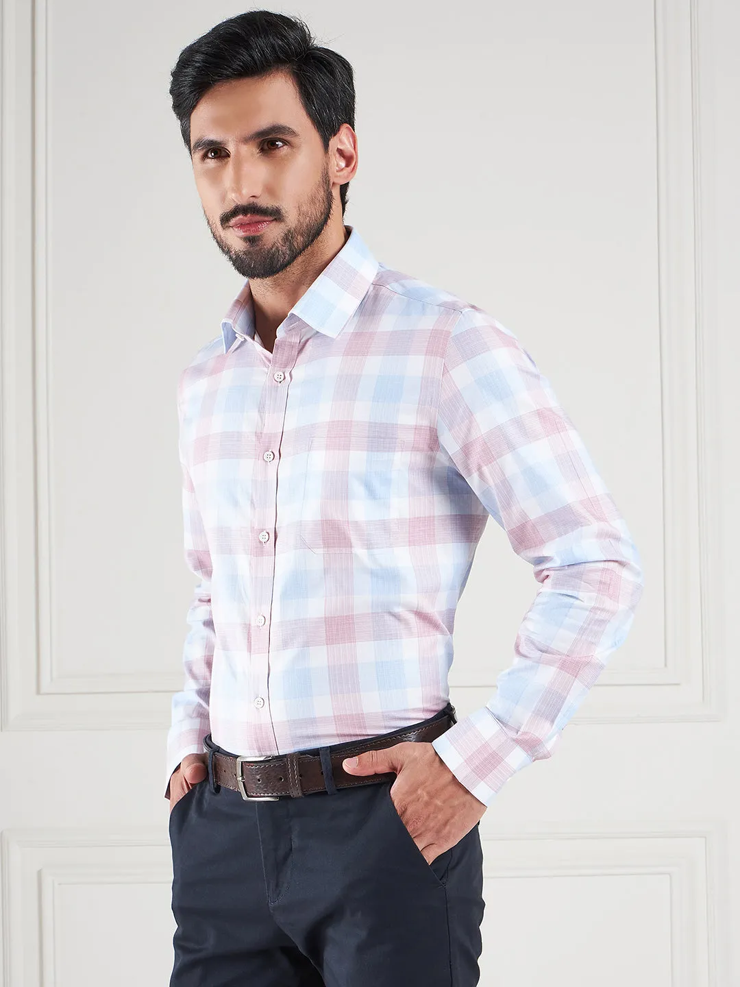 Regular Fit Multi Stripes Pink Shirt For Men