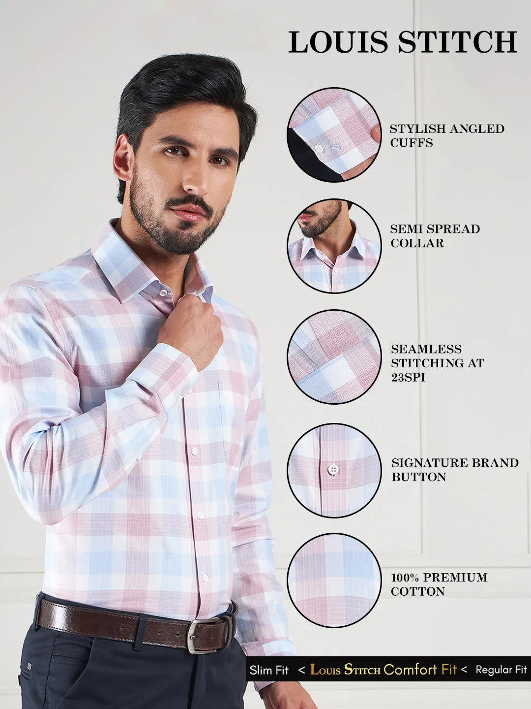 Regular Fit Multi Stripes Pink Shirt For Men