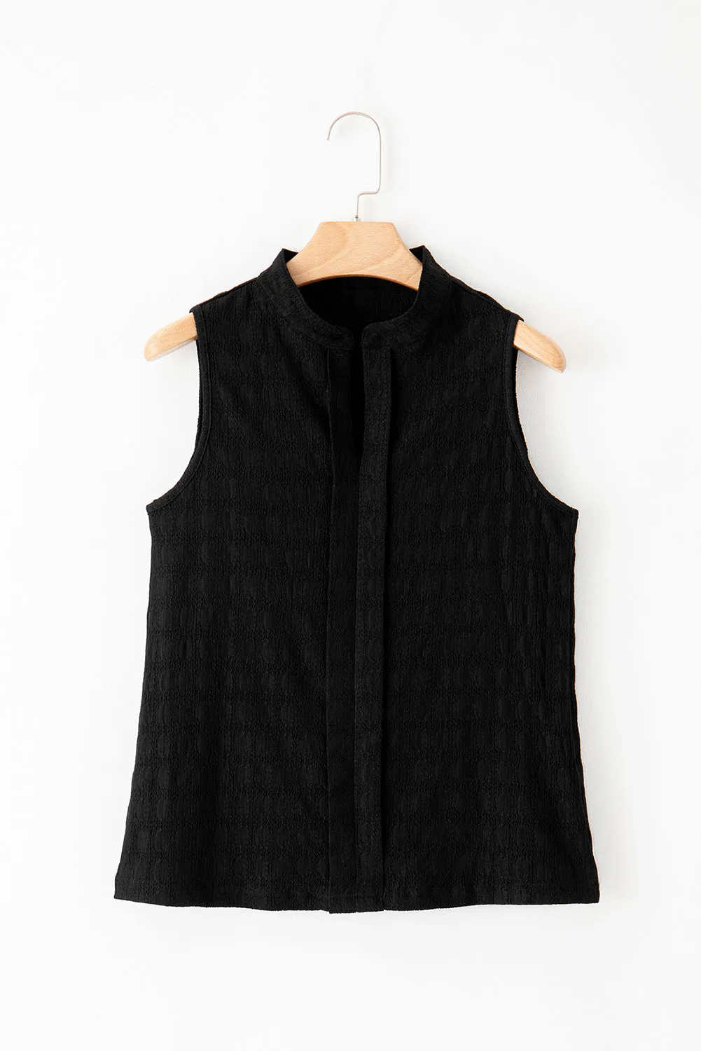 Sea Green Textured Split V Neck Sleeveless Shirt