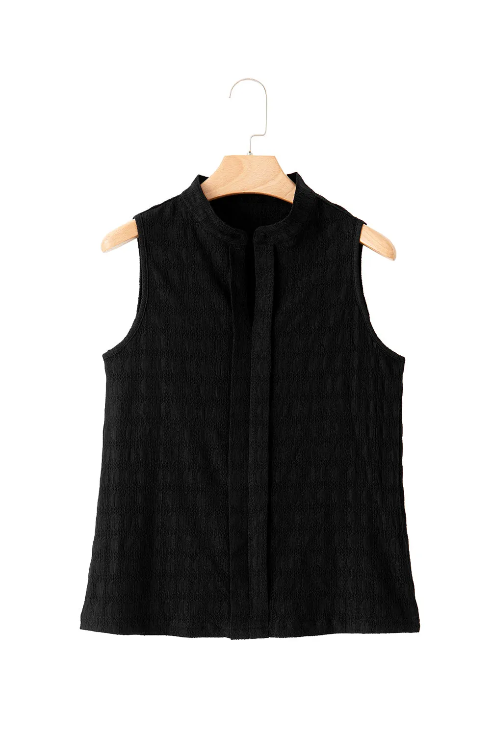 Sea Green Textured Split V Neck Sleeveless Shirt