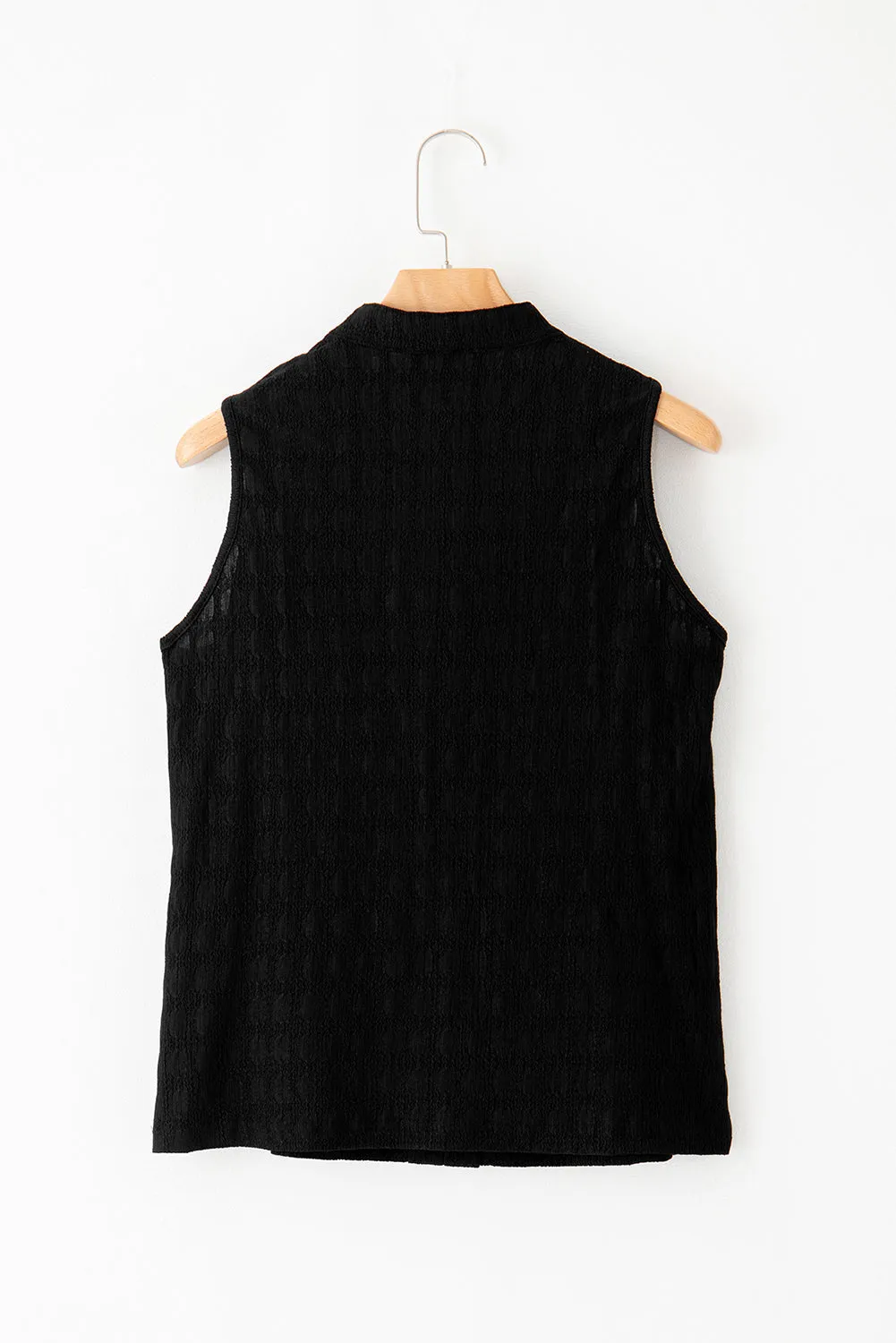 Sea Green Textured Split V Neck Sleeveless Shirt