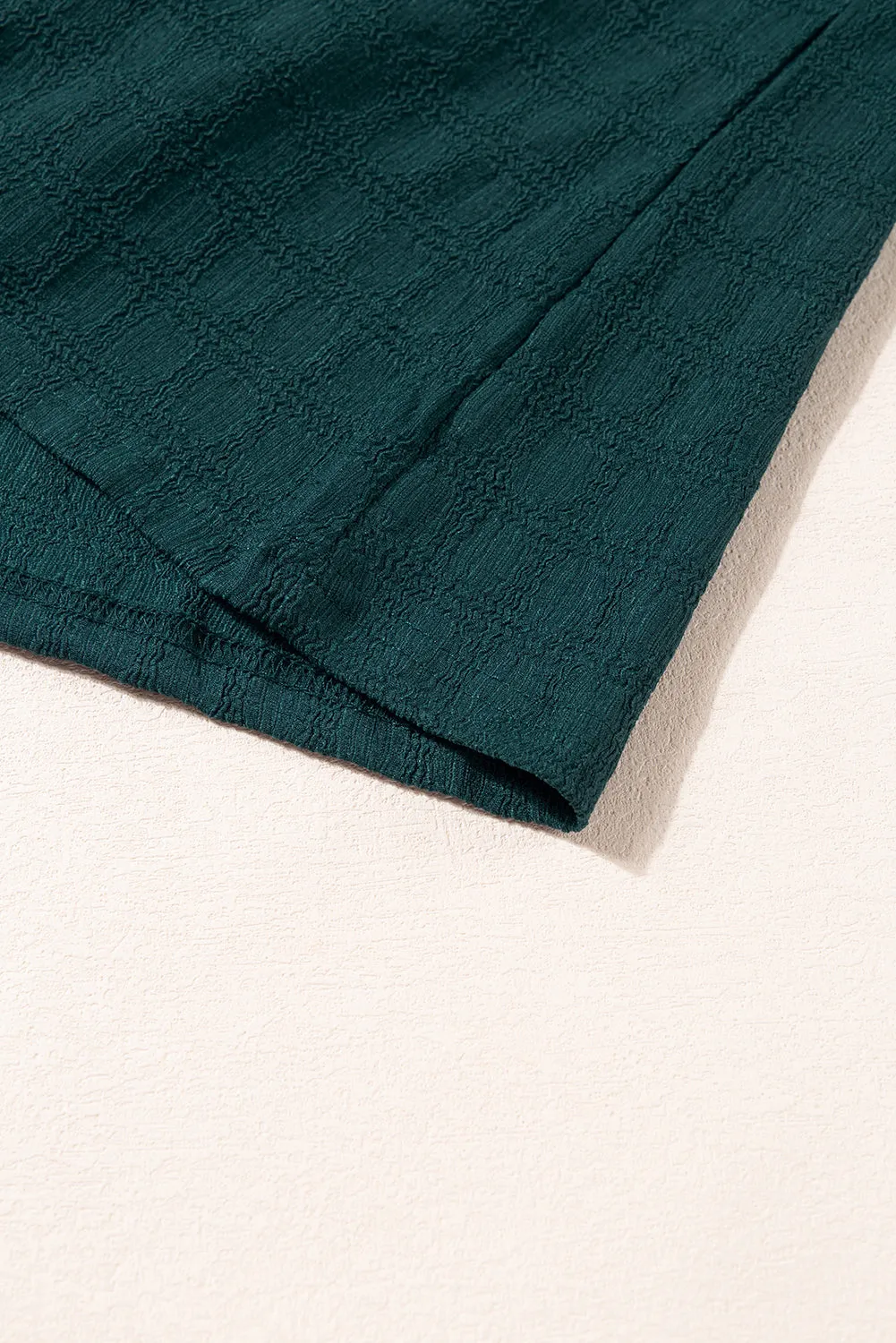 Sea Green Textured Split V Neck Sleeveless Shirt