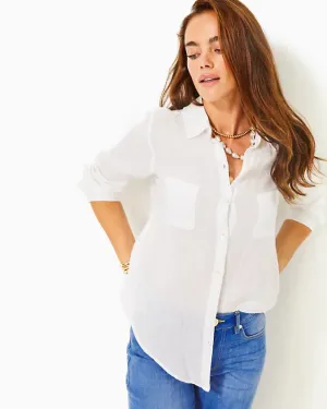 Sea View Linen Button Down Top - Resort White