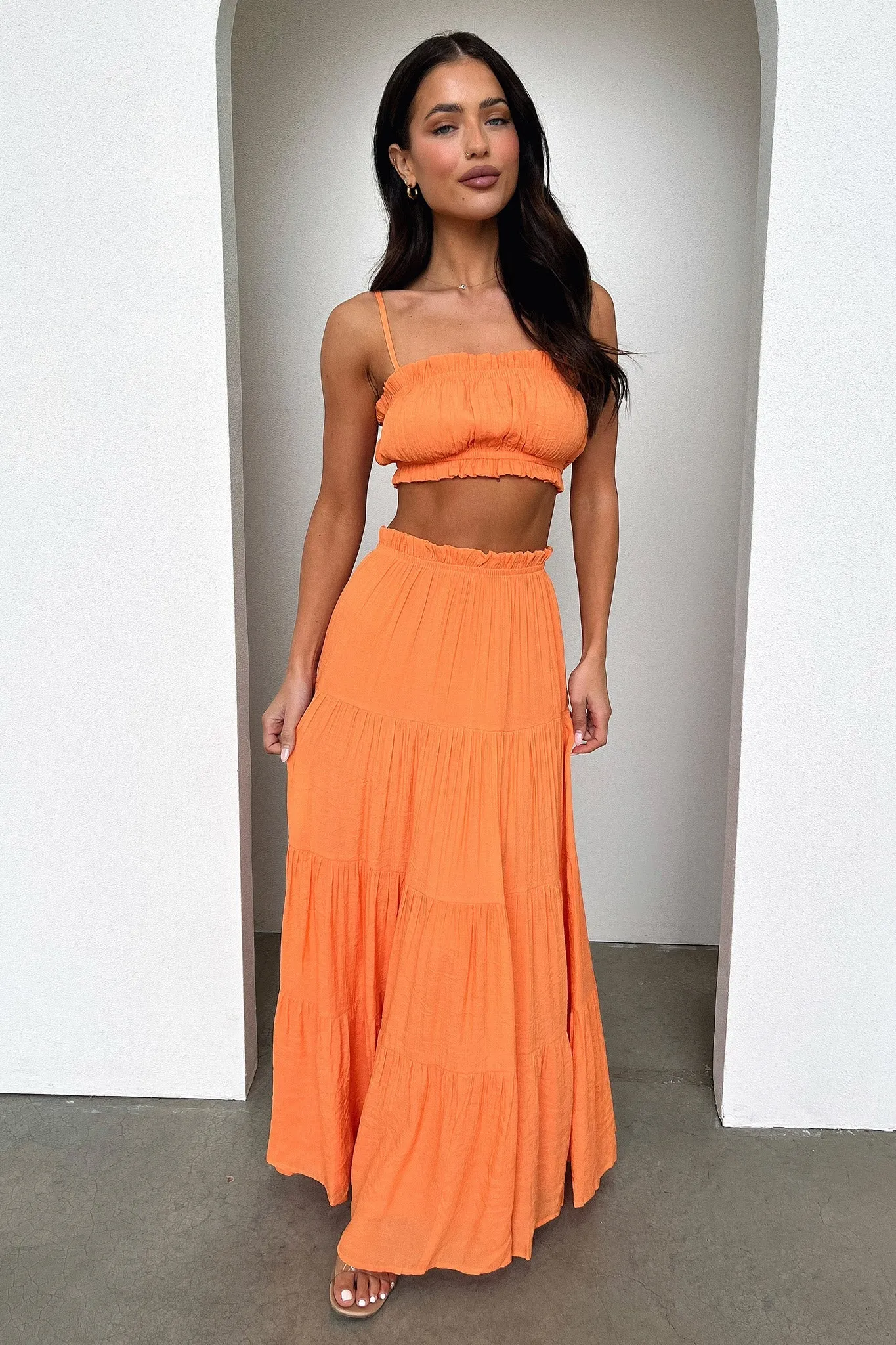 Selina Tiered Maxi Skirt - Orange