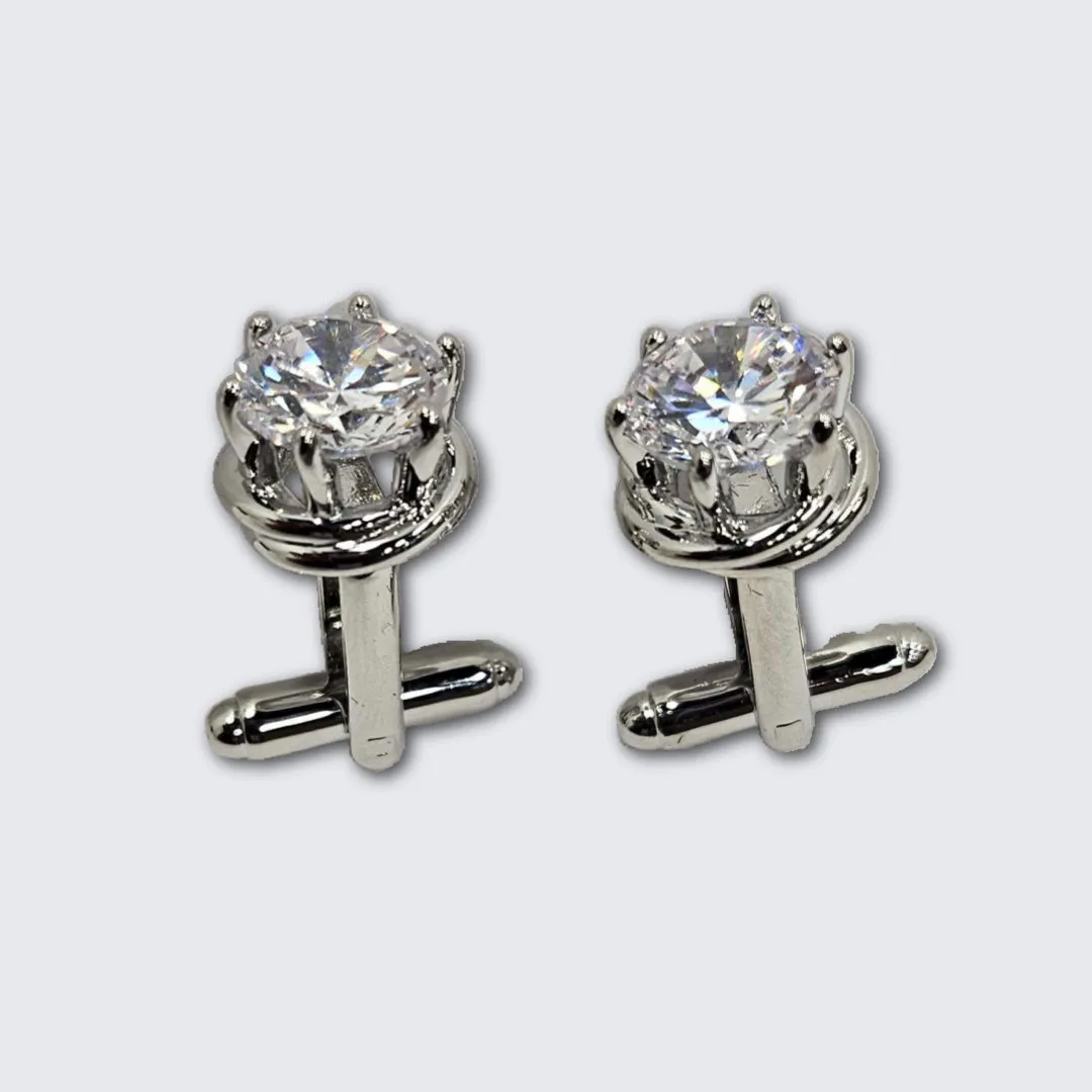 Silver Love Knots with Cubic Zirconia Formal Studs and Cufflinks