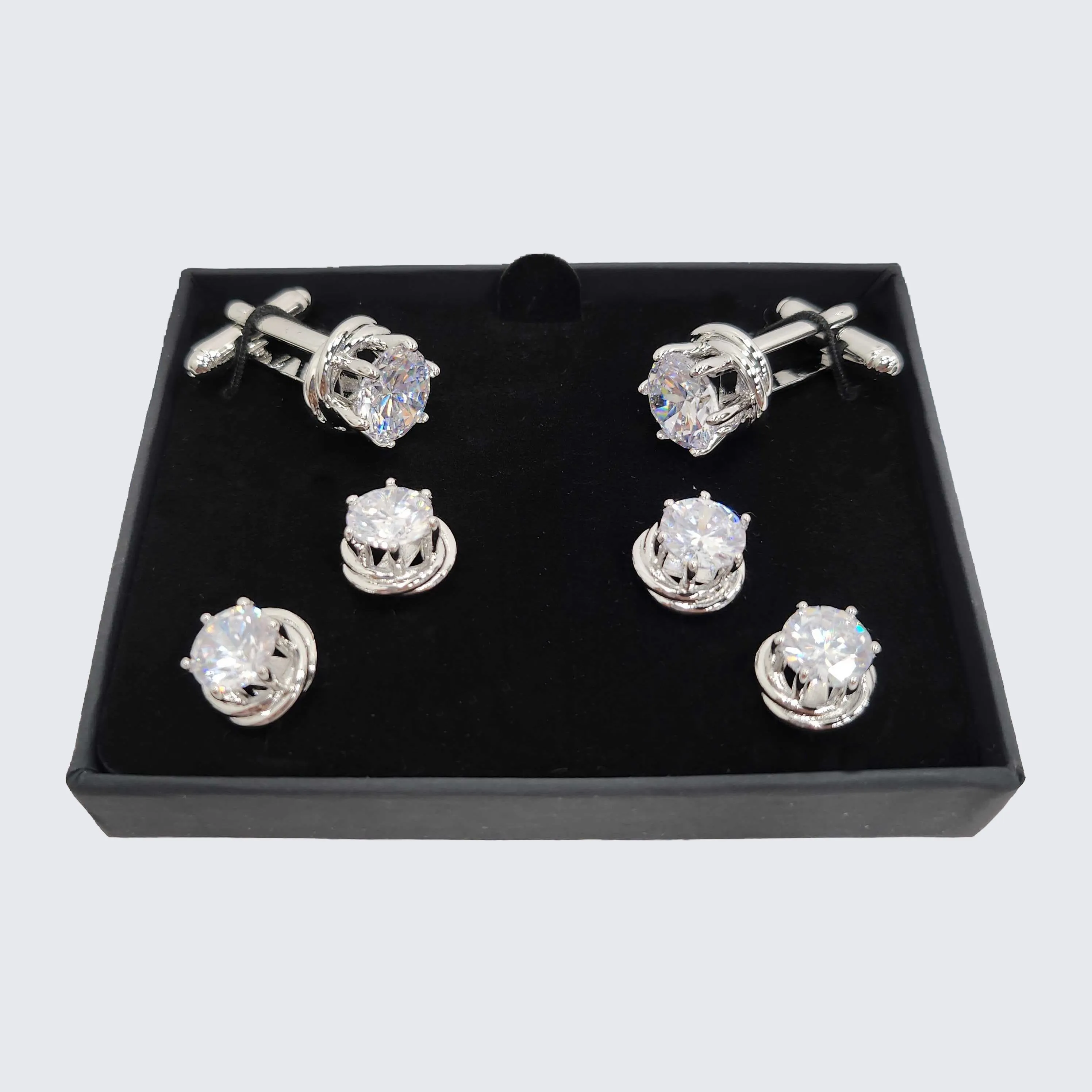 Silver Love Knots with Cubic Zirconia Formal Studs and Cufflinks