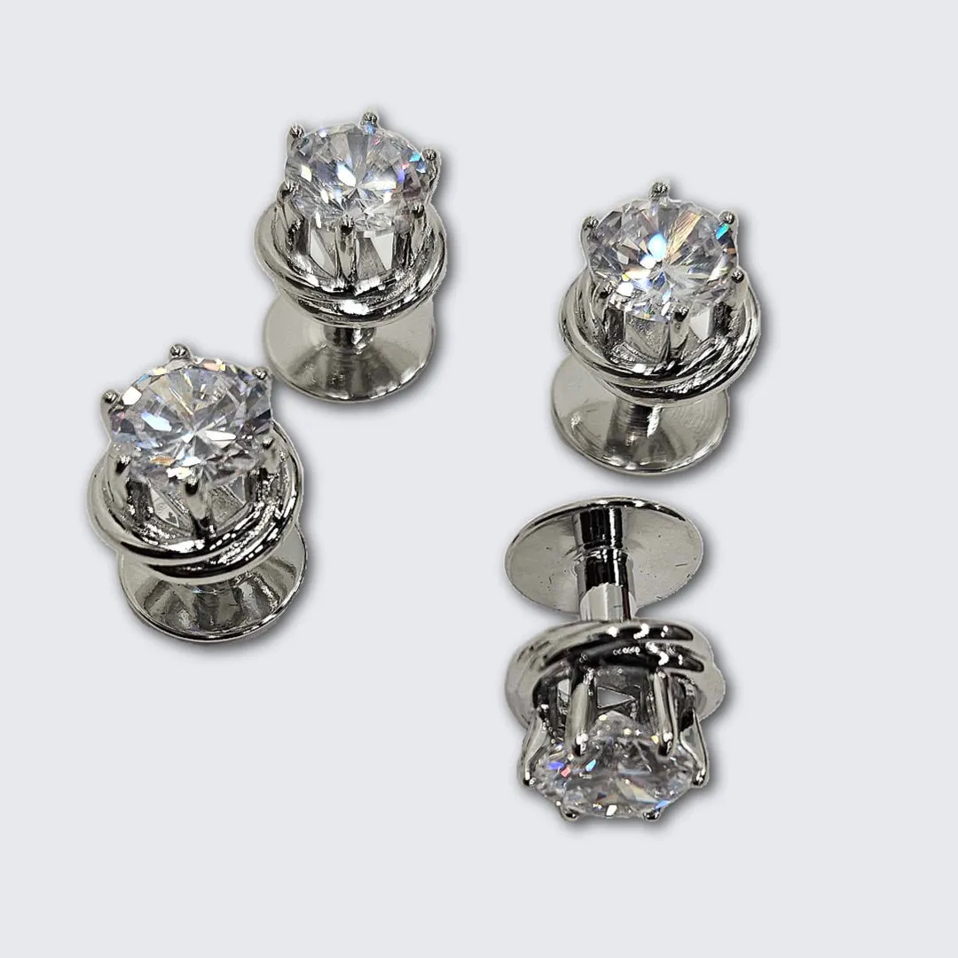 Silver Love Knots with Cubic Zirconia Formal Studs and Cufflinks