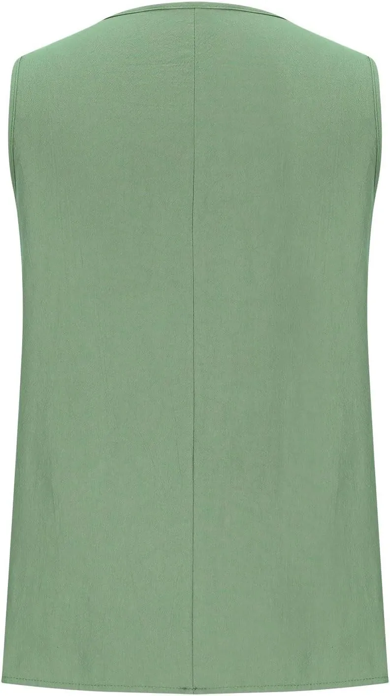Simple Basic Tank for Women 2025 Button Embellished Solid Camisole Sleeveless Round Neck Top Lightweight Resort Shirt