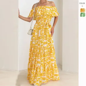 Spring/Summer New Arrival Printed Tie-Dye Ruffle Hem Maxi Dress