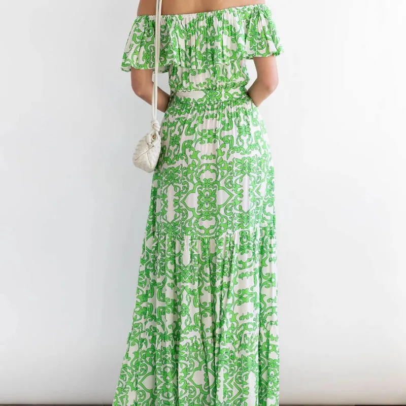 Spring/Summer New Arrival Printed Tie-Dye Ruffle Hem Maxi Dress