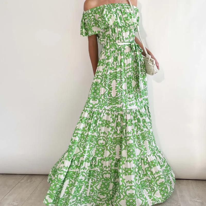 Spring/Summer New Arrival Printed Tie-Dye Ruffle Hem Maxi Dress