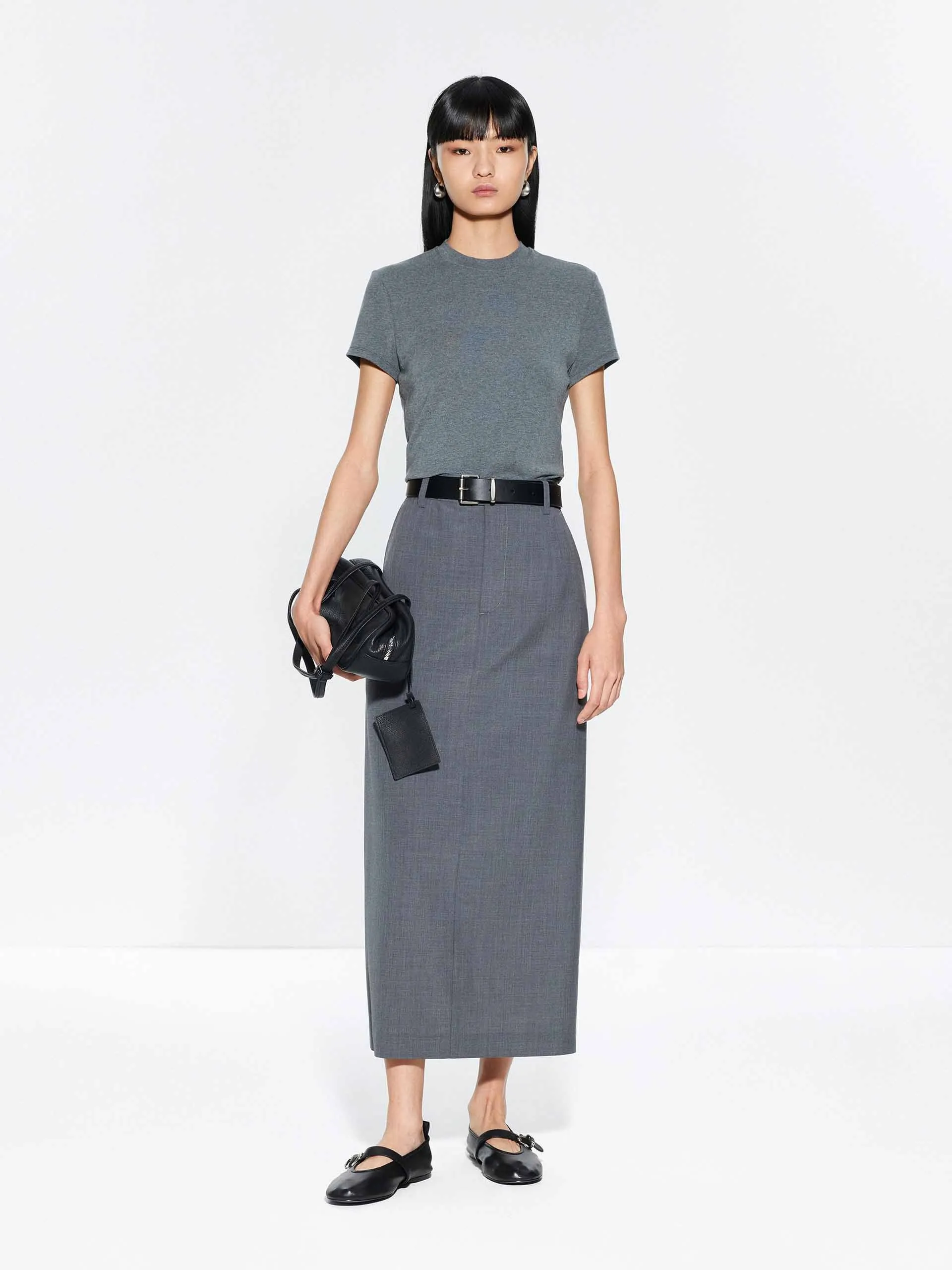 Straight Cut Back Slit Skirt