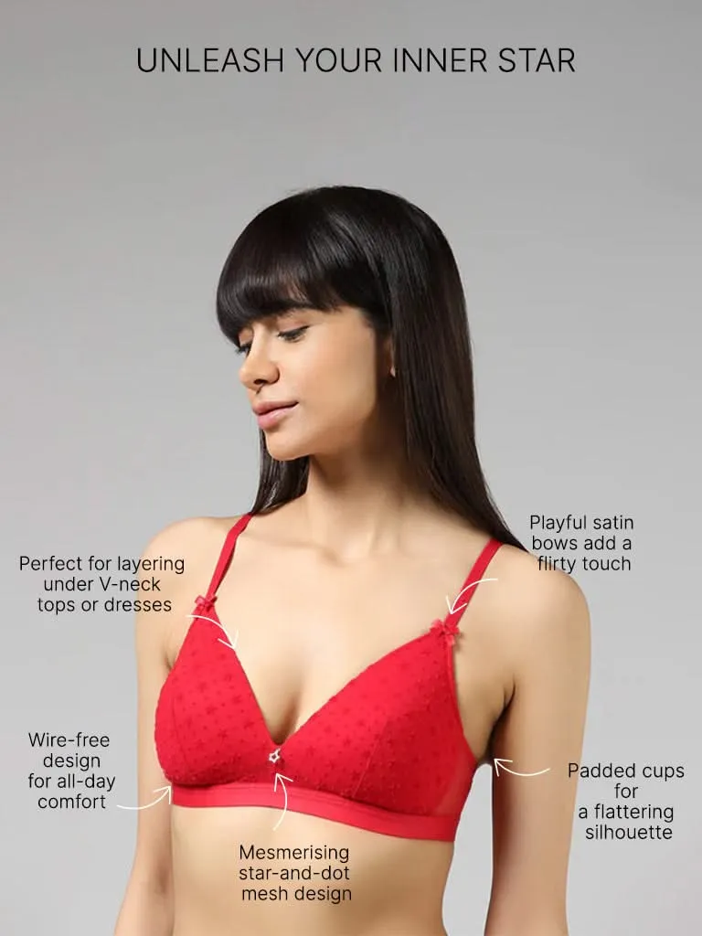 Superstar Cherry Red Star Mesh Padded Bra