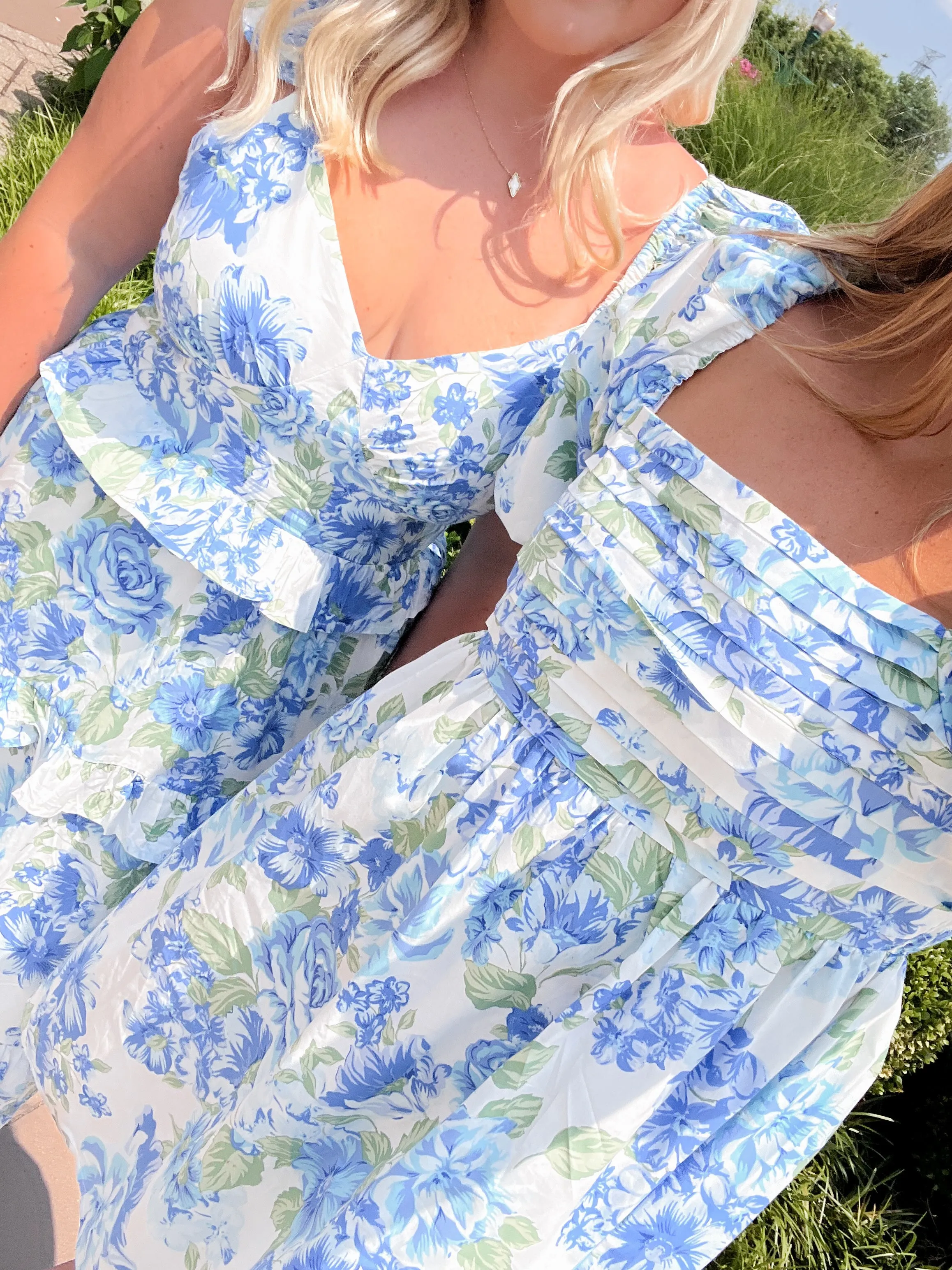 Truth Be Told Blue Floral Pleated Dress