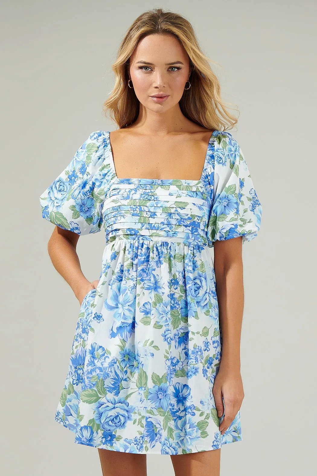 Truth Be Told Blue Floral Pleated Dress