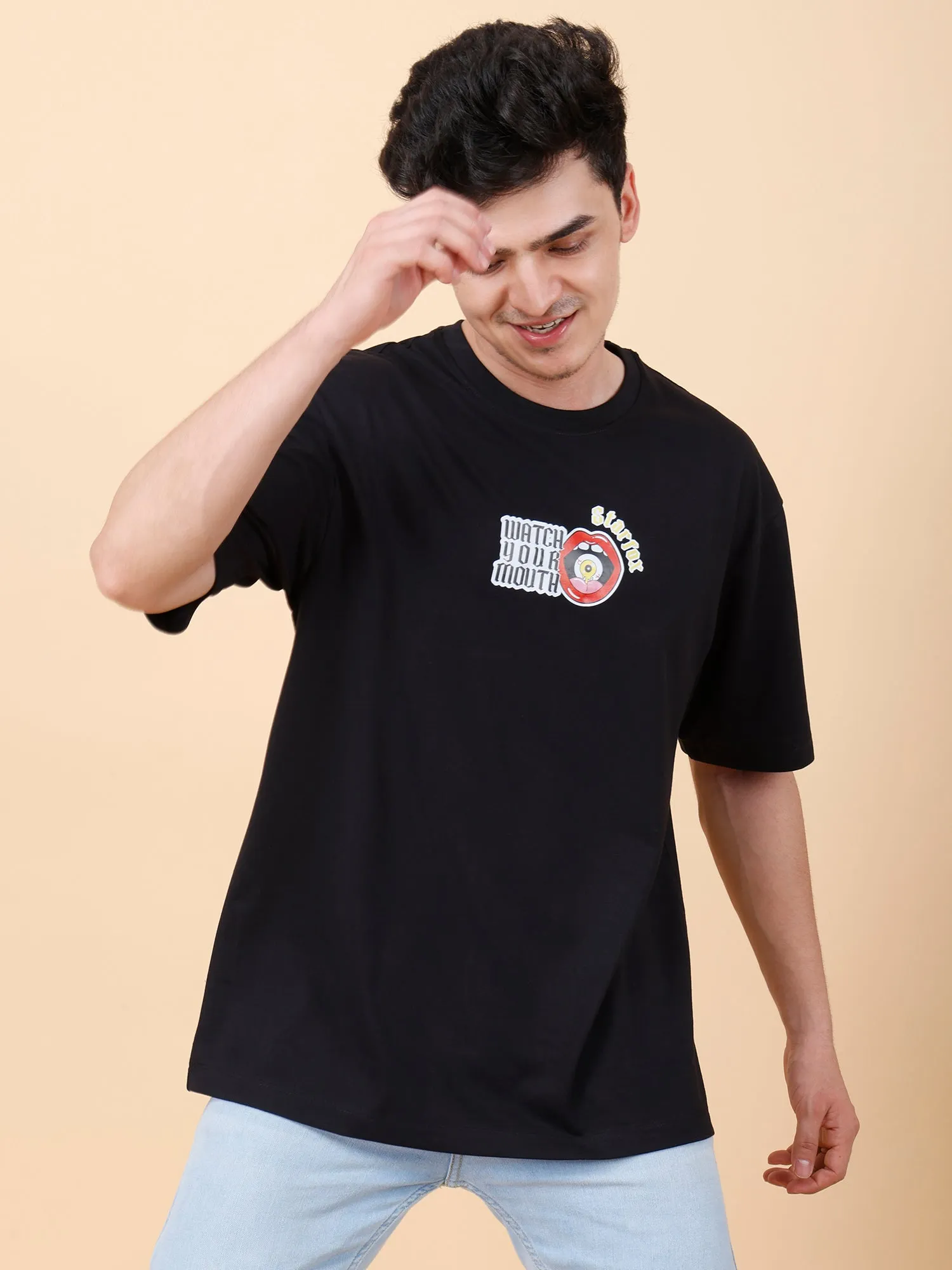 Watch Your Mouth Printed Oversized T-Shirt