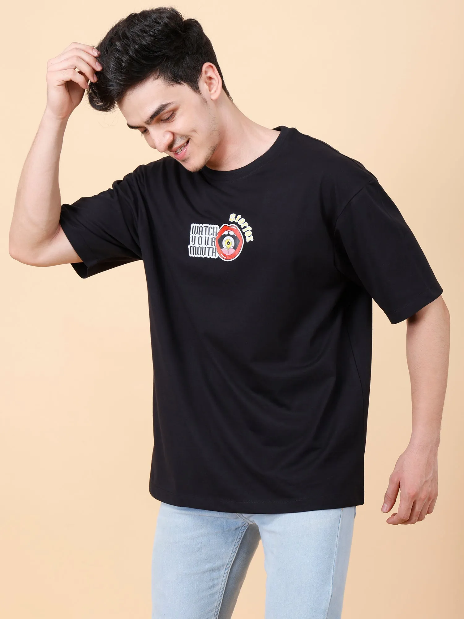 Watch Your Mouth Printed Oversized T-Shirt
