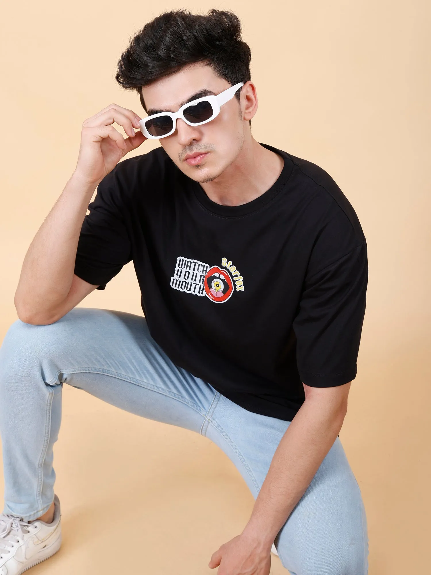 Watch Your Mouth Printed Oversized T-Shirt