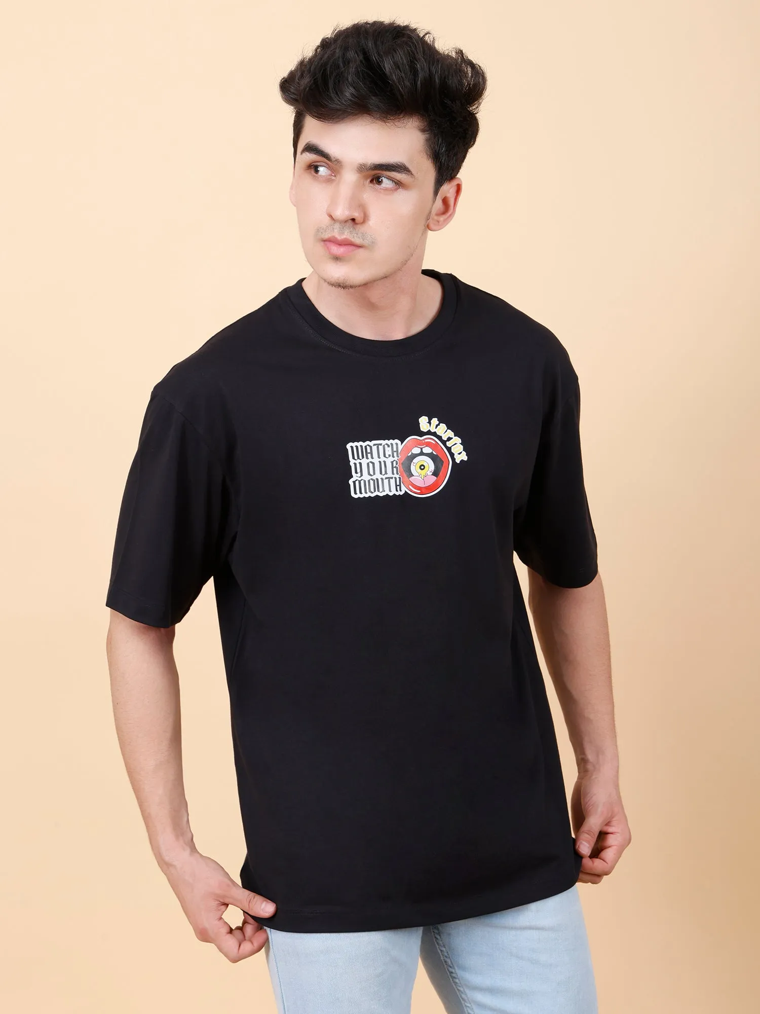 Watch Your Mouth Printed Oversized T-Shirt