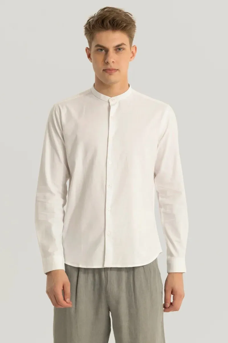 WHITE MENS SOLID SLIM FIT COLLAR CASUAL SHIRT