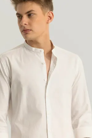 WHITE MENS SOLID SLIM FIT COLLAR CASUAL SHIRT