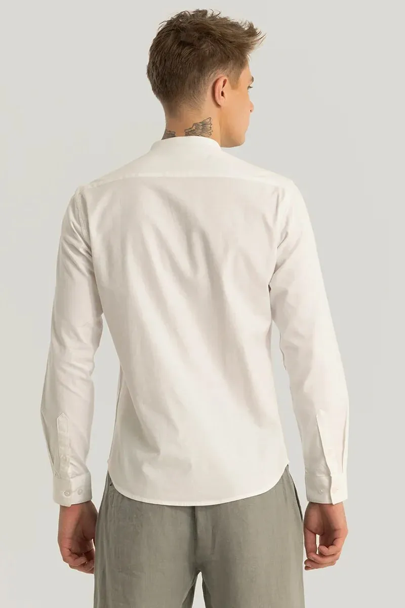 WHITE MENS SOLID SLIM FIT COLLAR CASUAL SHIRT