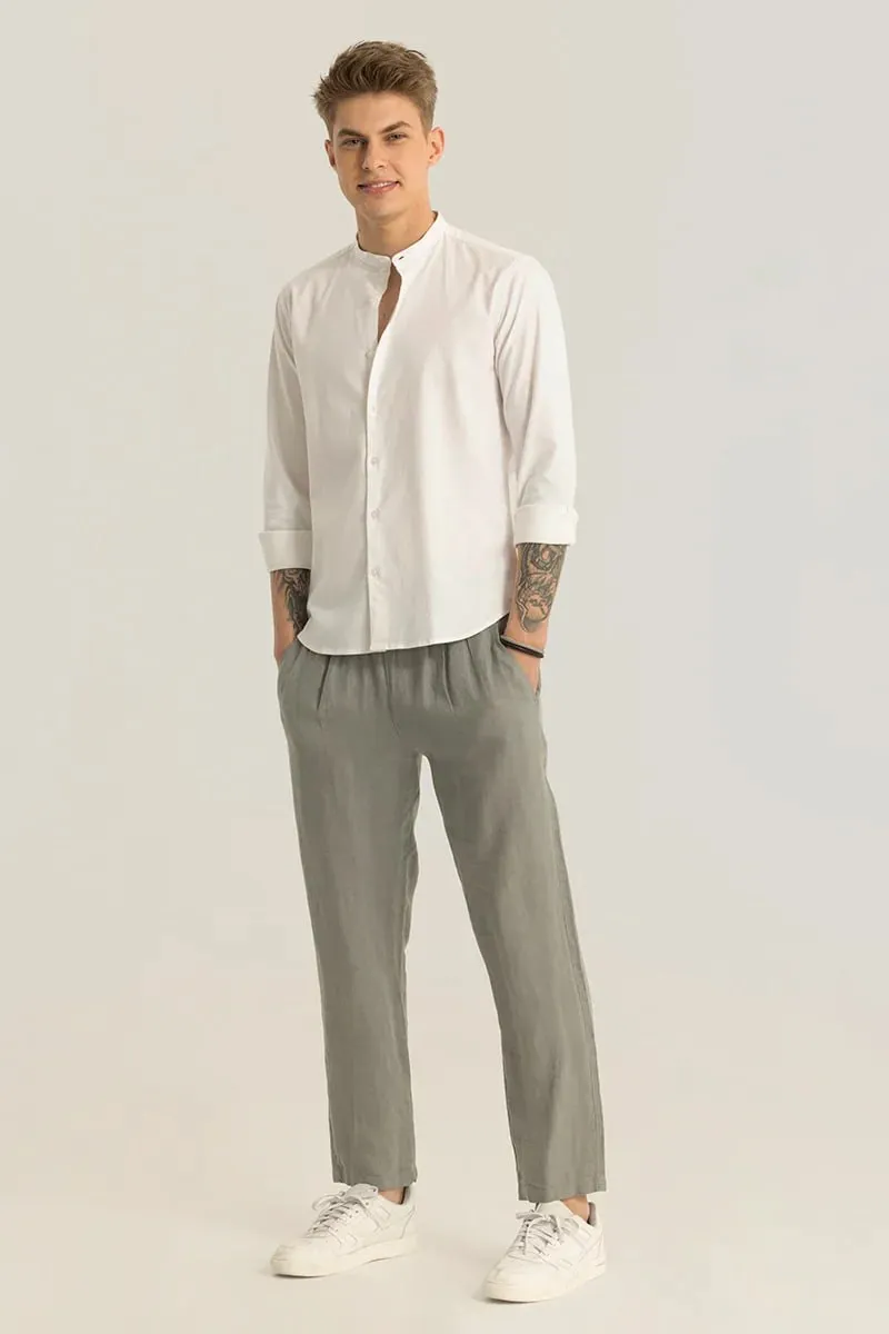 WHITE MENS SOLID SLIM FIT COLLAR CASUAL SHIRT