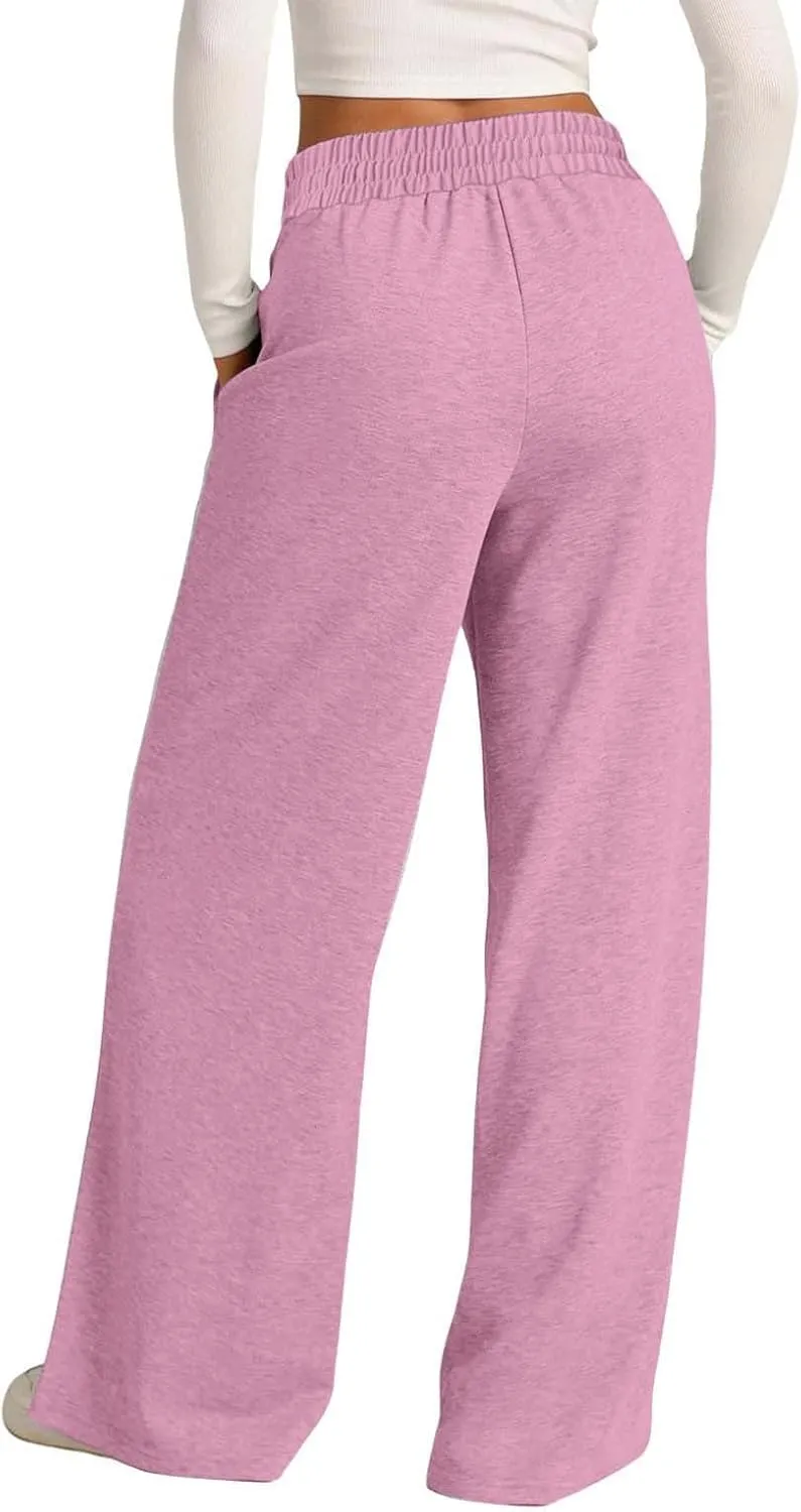 Women Wide Leg Sweatpant High Waist Cotton Baggy Casual Drawstring Waist Running Joggers Pants with Pockets