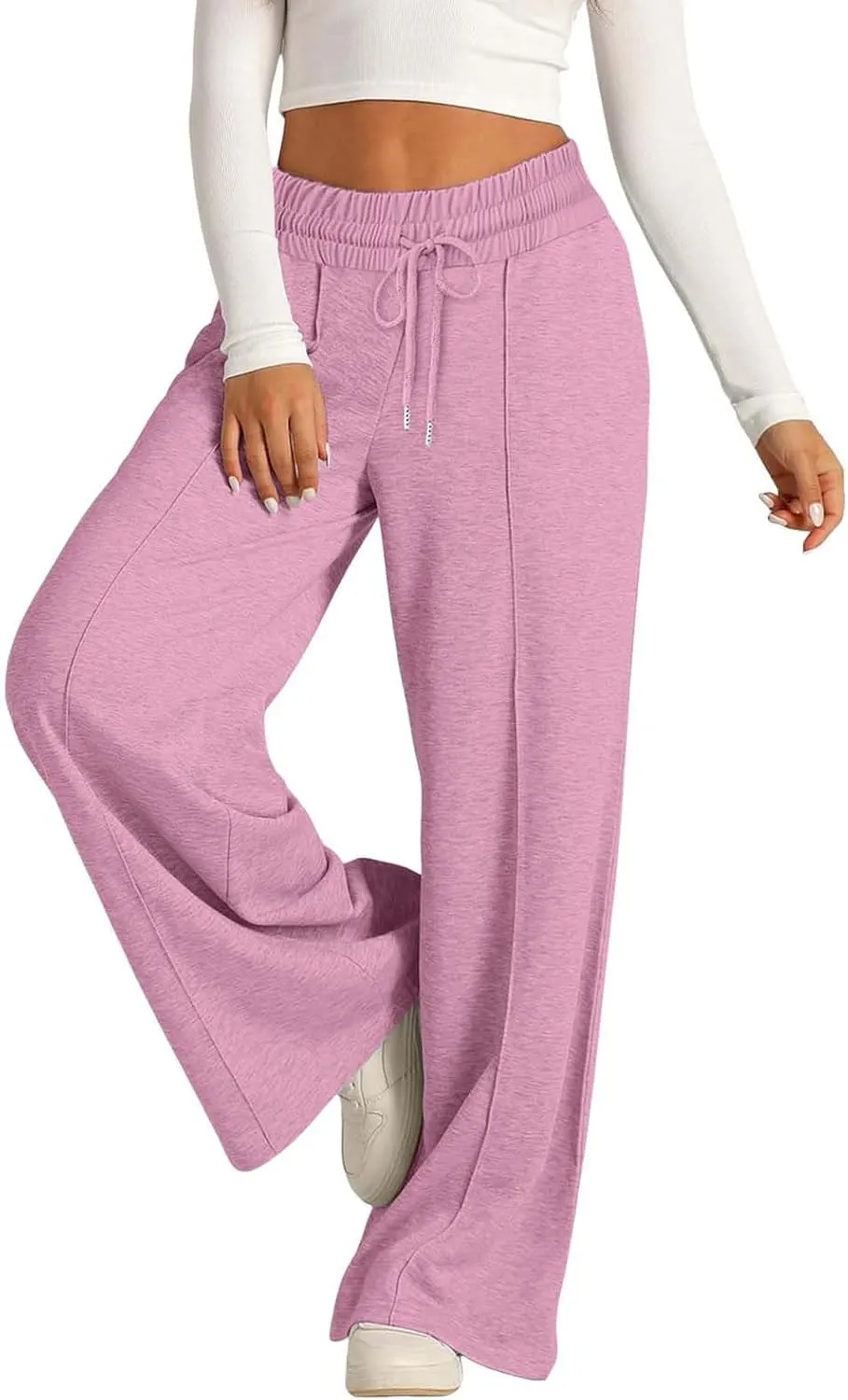 Women Wide Leg Sweatpant High Waist Cotton Baggy Casual Drawstring Waist Running Joggers Pants with Pockets