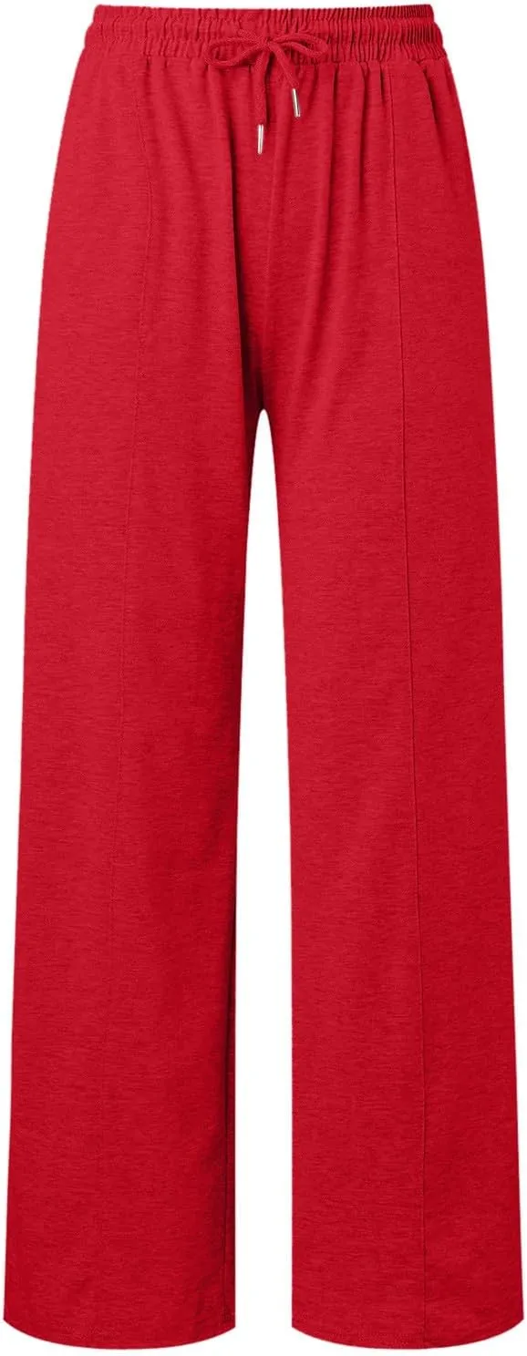 Women Wide Leg Sweatpant High Waist Cotton Baggy Casual Drawstring Waist Running Joggers Pants with Pockets