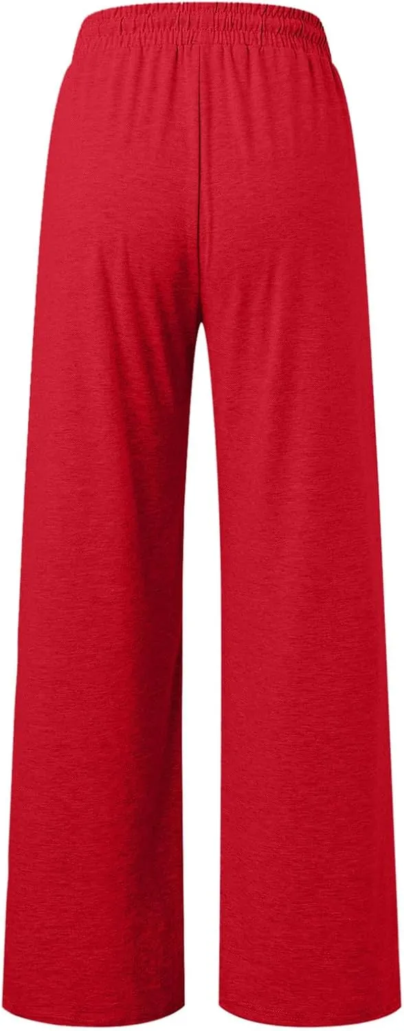 Women Wide Leg Sweatpant High Waist Cotton Baggy Casual Drawstring Waist Running Joggers Pants with Pockets