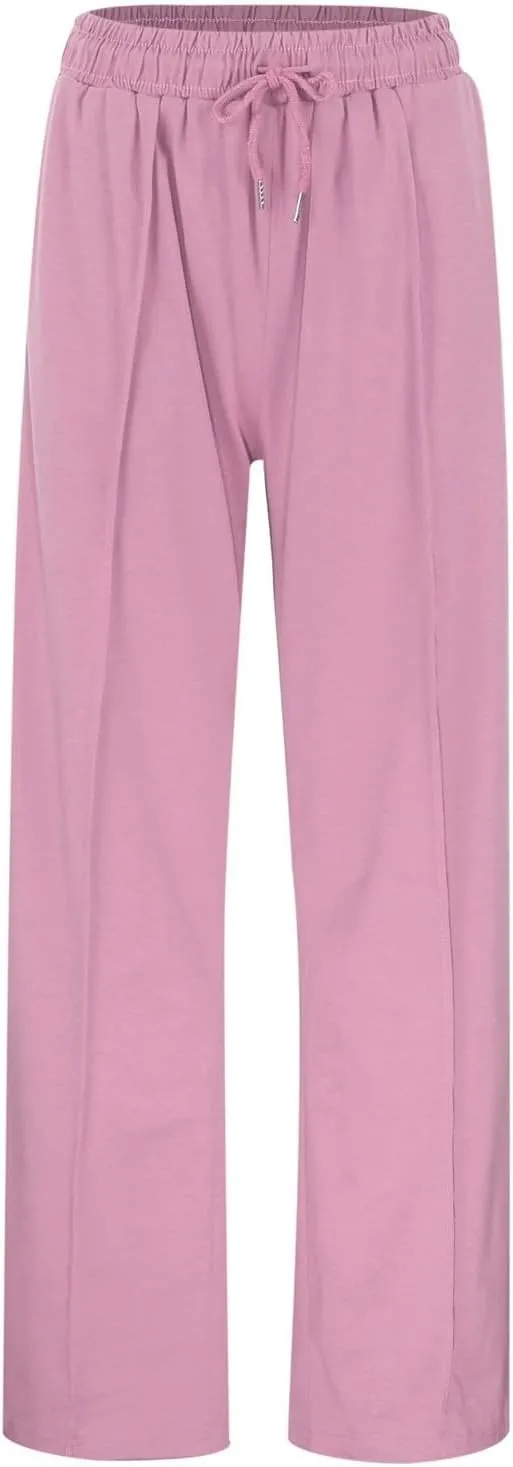 Women Wide Leg Sweatpant High Waist Cotton Baggy Casual Drawstring Waist Running Joggers Pants with Pockets