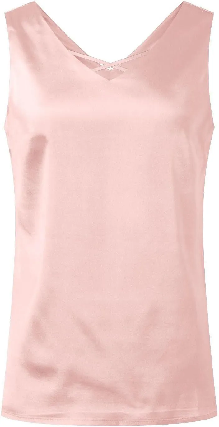 Womens Satin Tank Tops V Neck Sleeveless 2025 Summer Top Casual Shirts Beach Vacation Outfits Fashion Clothes
