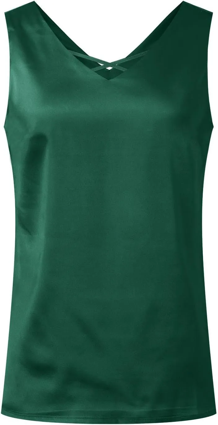 Womens Satin Tank Tops V Neck Sleeveless 2025 Summer Top Casual Shirts Beach Vacation Outfits Fashion Clothes