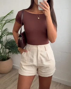 Women's Solid Color Backless Elastic Seamless Skin-Friendly Short Sleeve Top