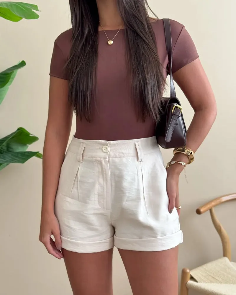 Women's Solid Color Backless Elastic Seamless Skin-Friendly Short Sleeve Top