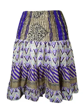 Womens Summer Ruched Skirt Beige, Purple  Beach Recycle Silk Skirts S/M