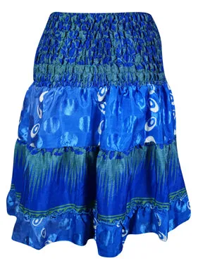 Womens Summer Skirt Dark Blue Beach Recycle Silk Skirts S/M
