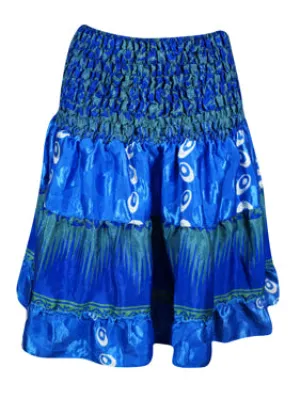 Womens Summer Skirt Dark Blue Beach Recycle Silk Skirts S/M