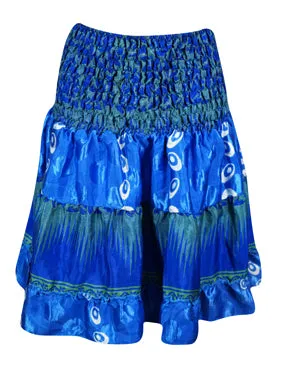 Womens Summer Skirt Dark Blue Beach Recycle Silk Skirts S/M
