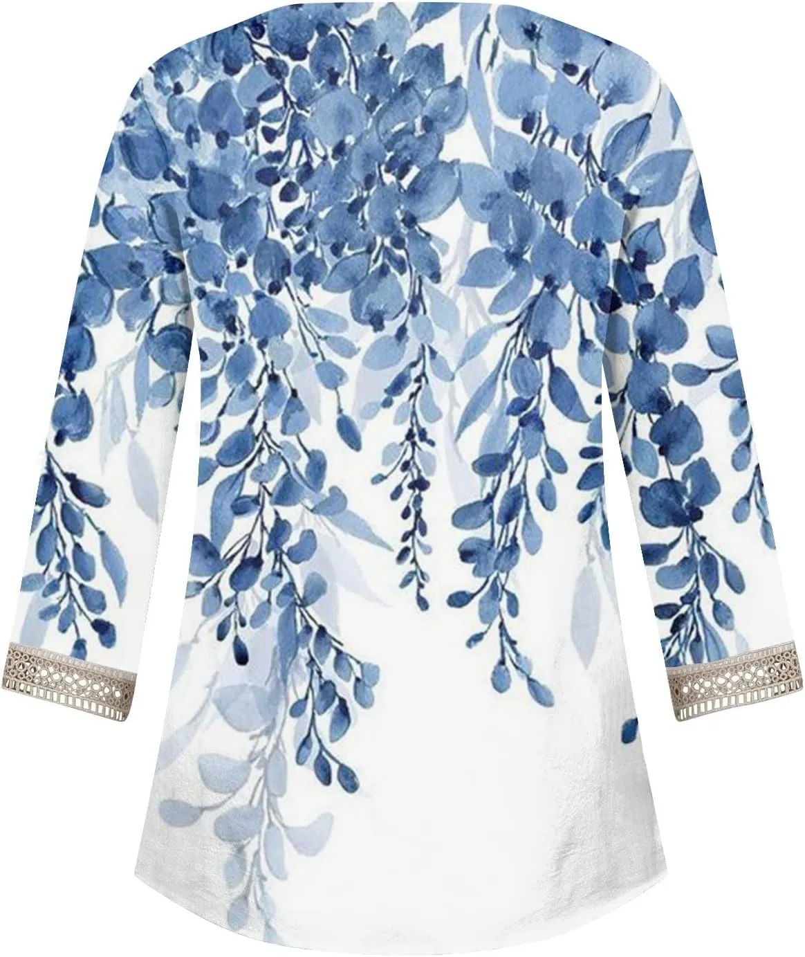Womens Summer Tops 2023 Ethnic V Neck Fashion Lace Trim Tshirts Printed Comfy 3/4 Sleeve Slim Fit Shirts